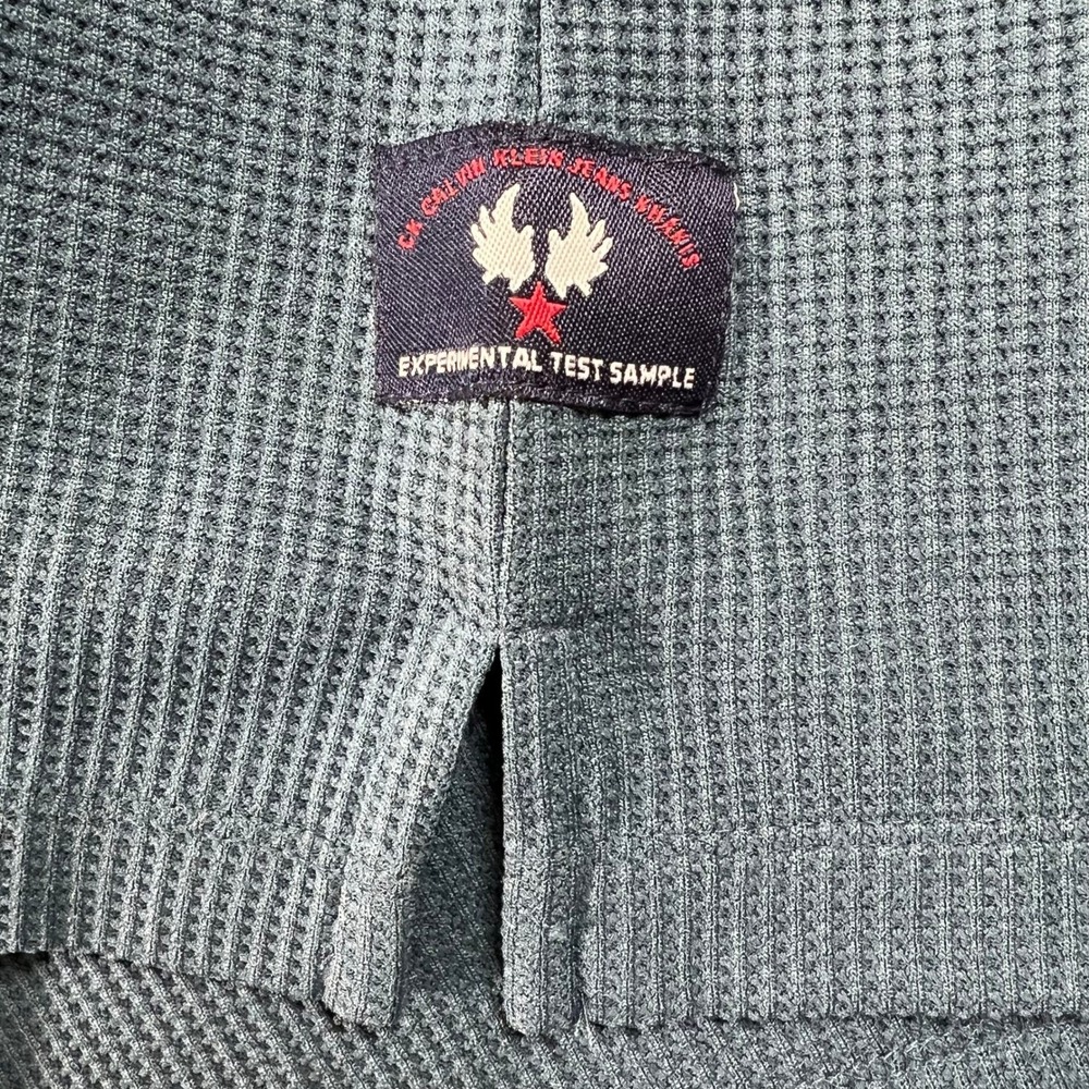 Calvin Klein Zip‎ Cardigan Juniors L Bluestone Teal Waffle Knit Short Sleeve VTG - Picture 5 of 10